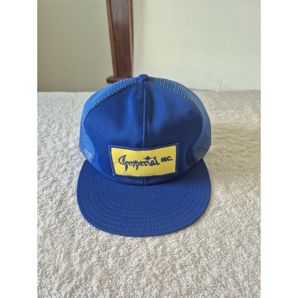 Vintage Imperial Inc Trucker Hat Blue Yellow Patch Snapback Union Made USA